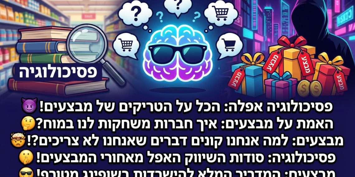 בטח, הנה כמה הצעות לכותרות משוכתבות, בסגנון צעיר וקליט, תוך שמירה על הנושא המקורי:

פסיכולוגיה אפלה: הכל על הטריקים של מבצעים! 😈
האמת על מבצעים: איך חברות משחקות לנו במוח? 🤔
מבצעים: למה אנחנו קונים דברים שאנחנו לא צריכים?! 🤯
פסיכולוגיה: סודות השיווק האפל מאחורי המבצעים! 🤫
מבצעים: המדריך המלא להישרדות בשופינג מטורף! 😎