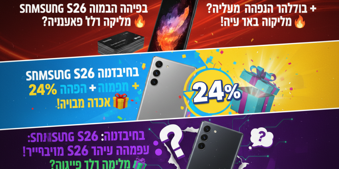 הנה כמה אפשרויות לכותרת מעודכנת, בסגנון צעיר וקליט:


סמסונג S26 בהנחה מטורפת + גיפט קארד? דיל שלא תרצו לפספס! 🔥


דיל סמסונג S26 אולטרה? 24% הנחה + מתנה! יאללה בלאגן! 🎁


סודות הדילים: סמסונג S26 בפצצה של הנחה! שווה או לא שווה? 🤔