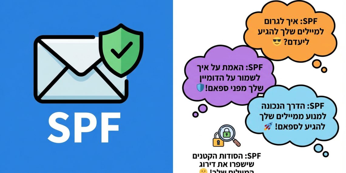 בטח, הנה כמה אפשרויות לכותרת משוכתבת, בסגנון צעיר וקליט יותר, תוך שמירה על הנושא ומילות המפתח:
אפשרות 1 (פשוטה וישירה):
SPF: איך לגרום למיילים שלך להגיע ליעדם? 😎
אפשרות 2 (מכניסה קצת דרמה):
SPF: האמת על איך לשמור על הדומיין שלך מפני ספאם! 🛡️
אפשרות 3 (מבטיחה תועלת):
SPF: הדרך הנכונה למנוע ממיילים שלך להגיע לספאם! 🚀
אפשרות 4 (מסקרנת):
SPF: הסודות הקטנים שישפרו את דירוג המיילים שלך! 🤫