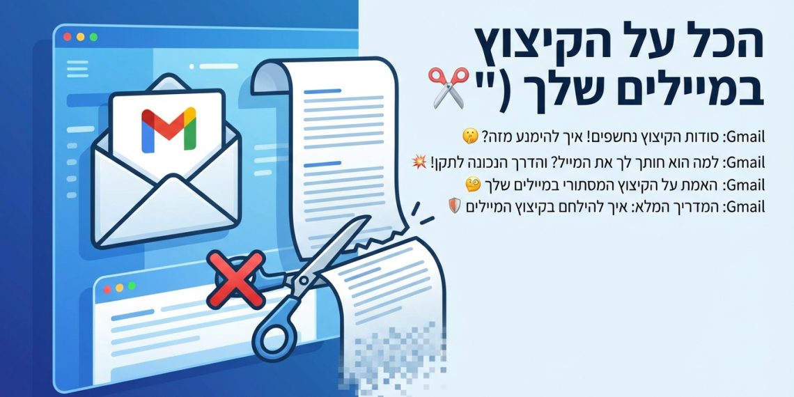 הנה כמה אפשרויות לכותרת משוכתבת, תוך התחשבות בדרישות:

Gmail: הכל על הקיצוץ במיילים שלך (ואיך להימנע מזה!) ✂️
Gmail: סודות הקיצוץ נחשפים! איך להימנע מזה? 🤫
Gmail: למה הוא חותך לך את המייל? והדרך הנכונה לתקן! 💥
Gmail: האמת על הקיצוץ המסתורי במיילים שלך 🧐
Gmail: המדריך המלא: איך להילחם בקיצוץ המיילים 🛡️