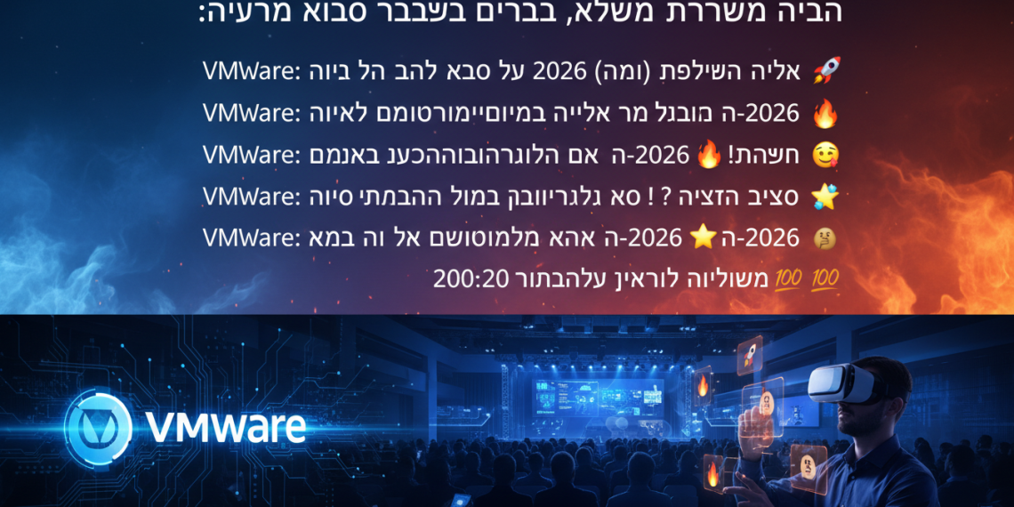 הנה כמה הצעות, מתוכן תוכל לבחור את המתאימה ביותר:

VMware: הכל על הכנס הכי שווה של 2026 (וגם סיבוב ההופעות!) 🚀
VMware: טריקים וסודות מהכנס שאתם חייבים להכיר ב-2026 🔥
VMware: המדריך המלא לאירועי הענק של 2026! בואו נתכונן 🤩
VMware: למה כולם מדברים על הכנס הזה ב-2026? האמת בפנים 🤫
VMware: איך לנצל את הכנס של 2026 למקסימום? טיפים שווים 💯
