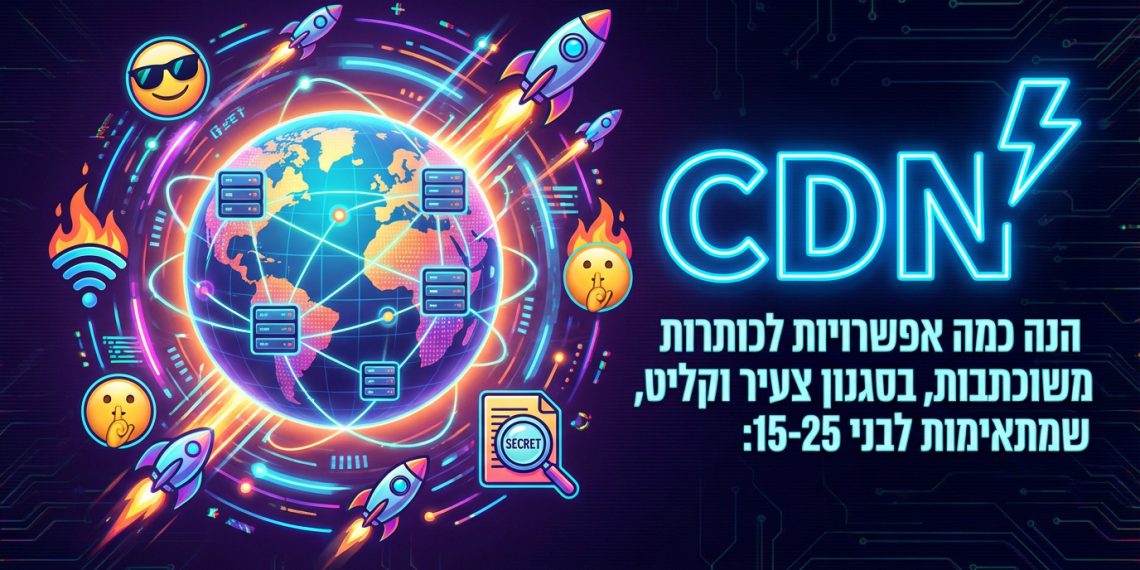 הנה כמה אפשרויות לכותרות משוכתבות, בסגנון צעיר וקליט, שמתאימות לבני 15-25:

CDN: הכל על הדבר הזה שמשגע את האינטרנט! 🌐
CDN: איך האתרים שאתם אוהבים טסים ככה? 🚀
CDN: האמת על הטכנולוגיה שמאיצה לכם את הוויפי. 🔥
CDN: למה האתר הזה טוען כל כך מהר?! סודות מאחורי הקלעים. 🤫
CDN: המדריך המגניב לטכנולוגיה שמרימה את האינטרנט. 😎